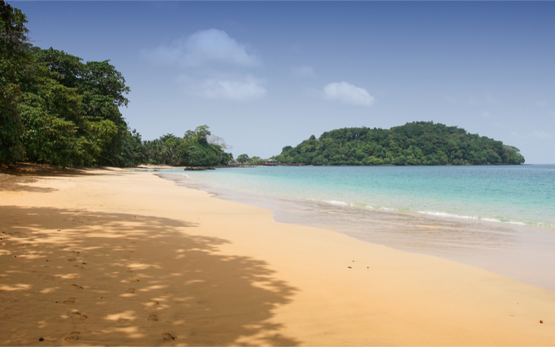 Strand mit Wald im Hintergrund